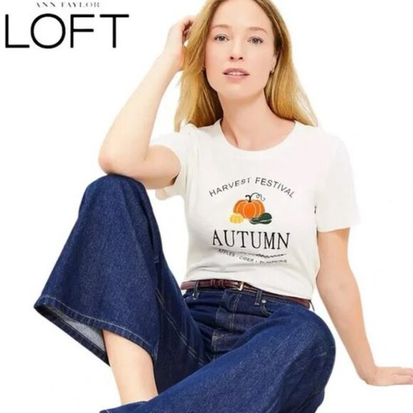 NWT LOFT - Autumn Festival Everyday Crew Tee - White NWT LOFT  $26 $39 - Picture 3 of 3